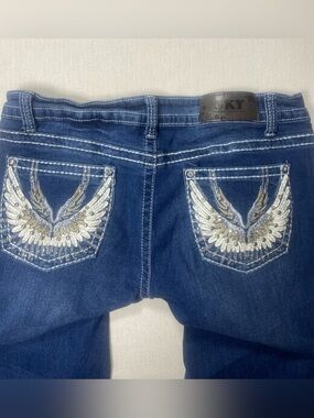 Sky Premium Collection Blue Jeans with Embroidered Wing Pockets